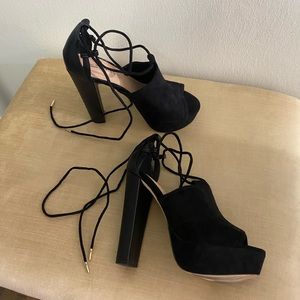 Black Velvet Ankle Wrap Heels